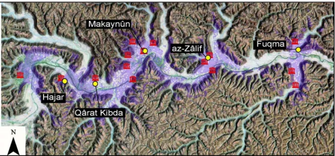 Figure 11 : Map of the visible areas from the steep wâdî-side temples 
