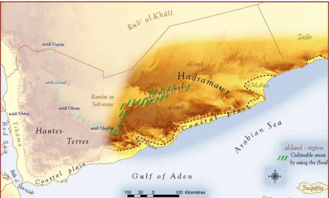 Fig. 2 : Relief of Hadramawt and geographical entities 