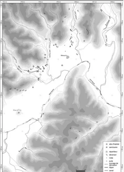 Fig. 8: Map of the archaeological remains around Makaynûn  (O. Barge) 