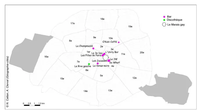 Figure 1.  Lesbian businesses in Paris in 2010 