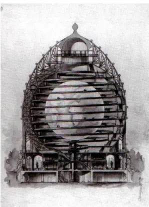 Fig. 3 Esquisse du projet d’Élisée Reclus pour construire un Grand Globe à l’exposition  universelle de 1900 à Paris, IFA, Fonds Louis Bonnier (dans Alavoine-Muller, 2003) 