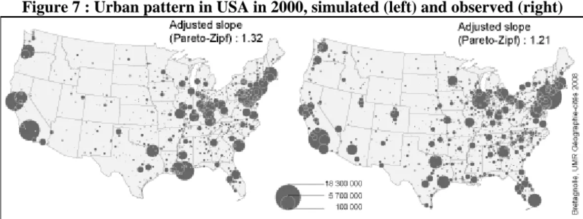 Figure 7 : Urban pattern in USA in 2000, simulated (left) and observed (right) 