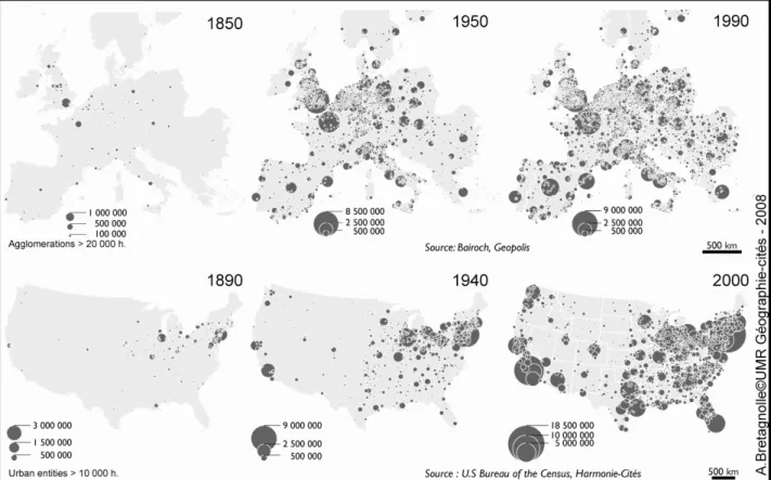 Figure 2 :  Evolution of urban patterns (Europe and USA)