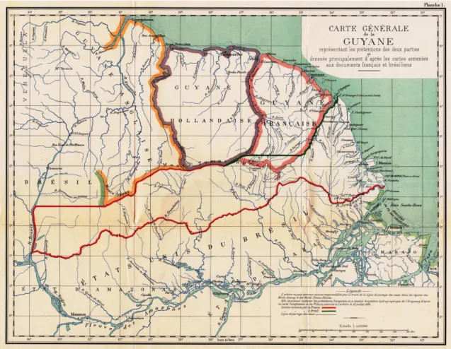 Figura 2: «Carta Geral da Guiana representando as pretensões das duas partes e  desenhada principalmente segundo as cartas anexadas aos documentos franceses e 