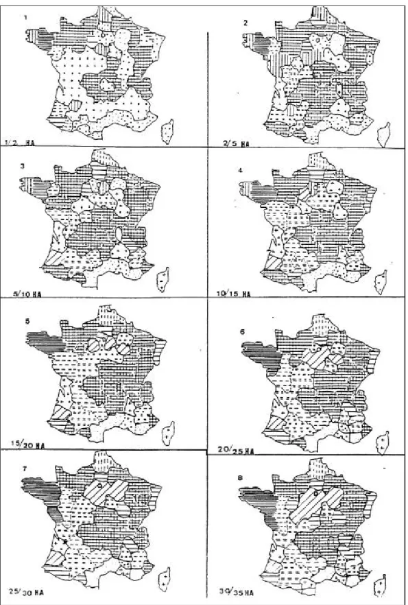 Figure 3 : Classification des départements selon l’utilisation du sol (une carte par tranche de taille)