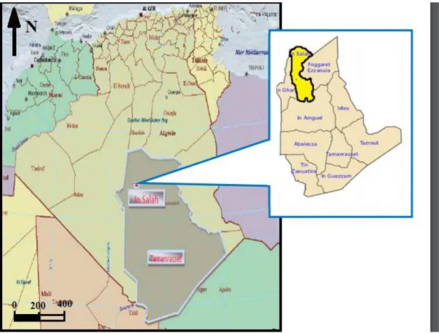 Figure  08.  Carte  géographique  de  la  région  de  récolte  de  l‟espèce  Salvadora  persica  (Willaya de In Salah) 