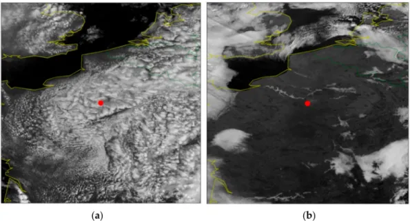 Figure 4. Examples of satellite image. (a) has been acquired the 13 June 2018 at 1200 UTC during the Atlantic Ridge regime