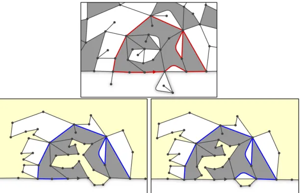 Figure 8: Illustration of the outer-most boundary of the percolation cluster: L = 12 is the number of edges on the red cycle and N = 9 and N 0 = 9 are the number of edges on the blue path on the left and on the right respectively.