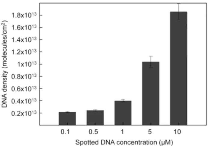 Figure 3 shows that no dramatic increase in density is observed between 0.1 m M and 1 m M of SH-5T-dsDNA concentration applied
