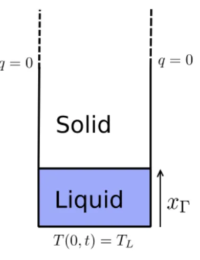 Figure 6: Illustration of the one dimensional Stefan problem: a block of ice is heated from beneath at a temperature T L 