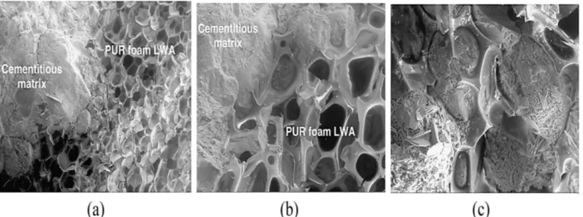 Figure I.26 : Zone ITZ entre la matrice cimentaire et la mousse de polyuréthane comme  agrégats dans le béton à 28 jours