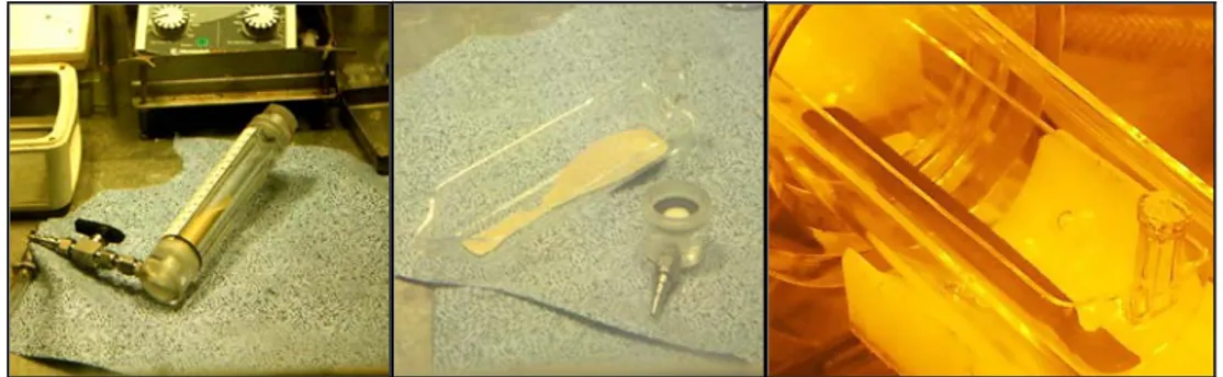 Figure 1 : Pictures of U-Am oxide microspheres synthesis in hot cell in Atalante facility