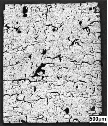 Figure 5 : Optical microscopic observation of the internal microstructure of sintered (U,Am)O 2  porous  pellet