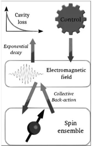FIG. 1. Schematic description of the system (3). The control pulses can only change the electromagnetic field of the cavity and not directly the dynamics of the spins
