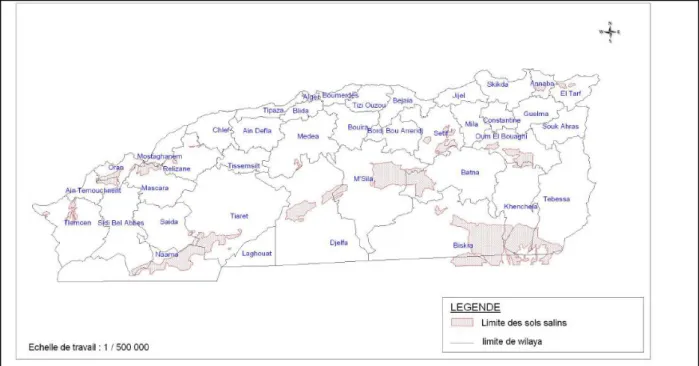 Figure I.11 : Répartition des sols salins en Algérie  (INSID, 2008) 