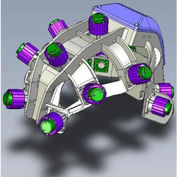 Figure 4: 3D view of the RoBIK headset showing the electrode handle (purple) and the box  (blue) containing the electronics and battery