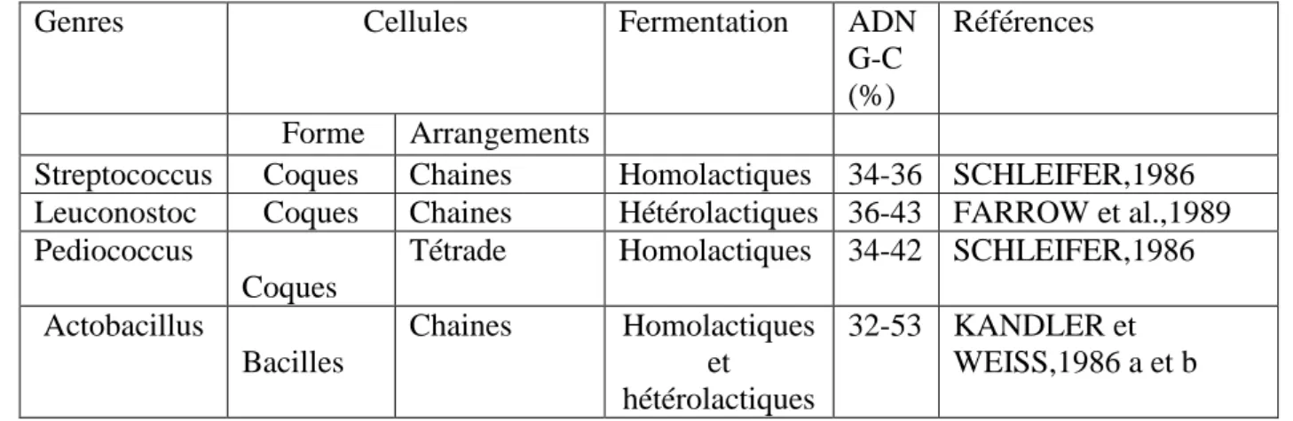 Tableau 01. Les différents genres de bactéries lactiques 