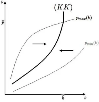 Figure 4: The {k t+1 = k t } locus when the consumption sector is relatively more capital-intensive.