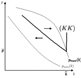 Figure 9: The {k t+1 = k t } locus when the investment sector is relatively more capital-intensive.