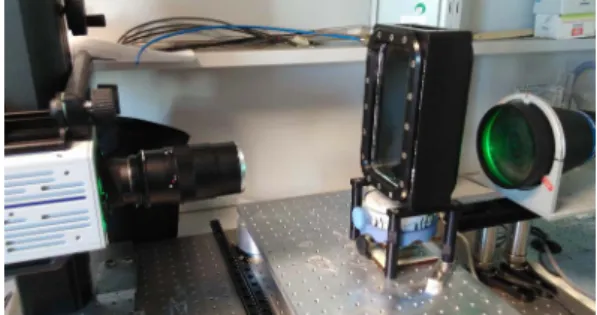 Fig. 1. Photograph of the experimental setup and of the two-phase flow.