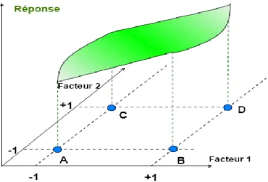 Figure  N°II.4  :  Les  réponses  associées  aux  points  du  domaine  d'étude  forment  la  surface  de  réponse