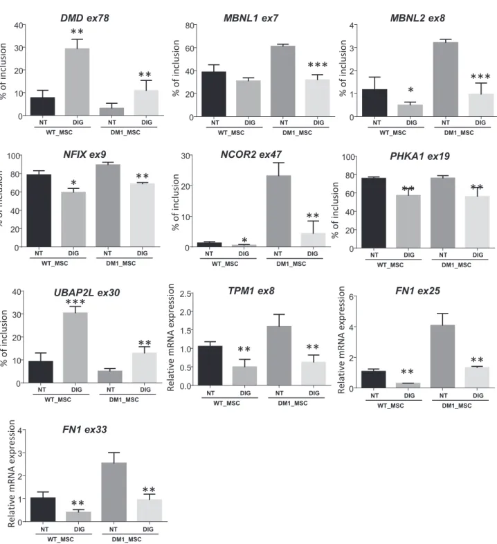 Figure 4. Beneficial Effect of Digoxin Treatment in the Nanomolar Range on Other Alternative Splicing Associated with DM1