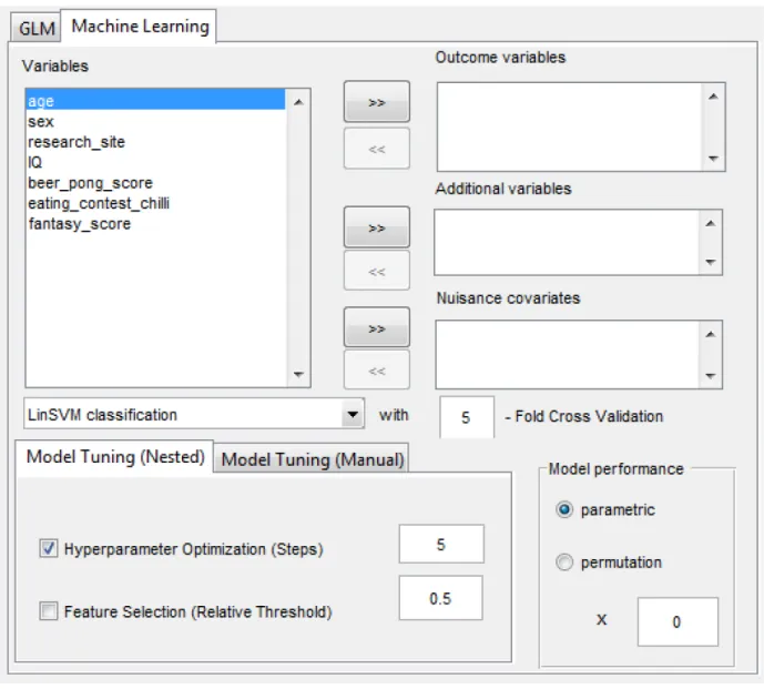 Fig. 2: Screenshot of the GraphVar ML extension within the GraphVar GUI. Users may select between building  classification  or  regression  models  using  either  SV or  Elastic  Net