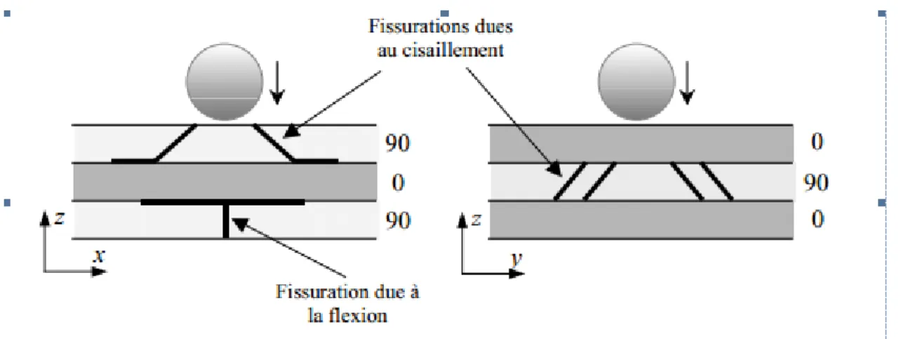 Fig. 2.6. Types de fissuration de la matrice [53]. 