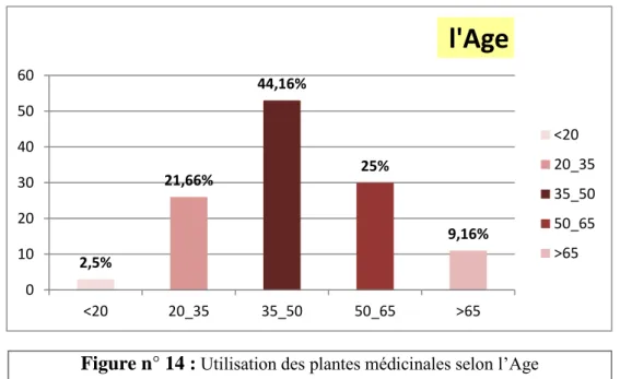Figure n° 14 :  Utilisation des plantes médicinales selon l’Age 