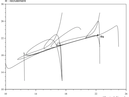 Fig. II.5 Idem pour le modèle avec pré-recrutés simple (1 échelle de temps)