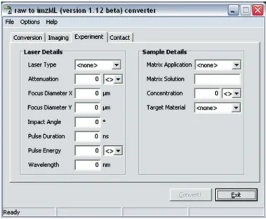 Fig. 14. imzML converter: User interface for experimental details.