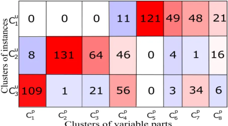 Figure 5.3 – Iris: the co-clustering resulting from the methodology in Chapter 3.