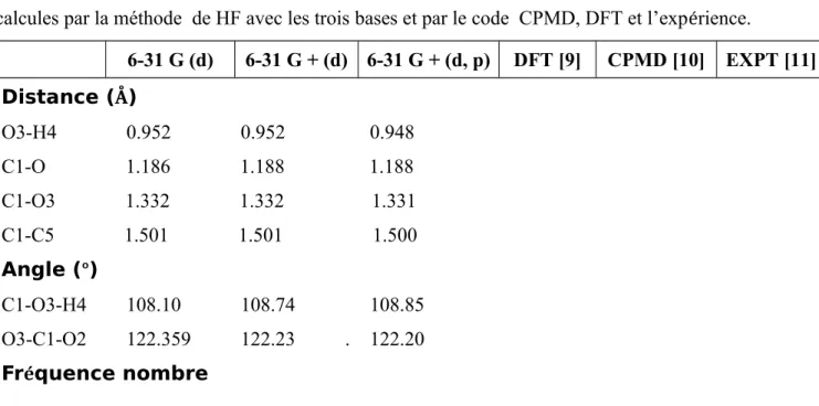 Figure 4:  Structure du monomère d’acide acétique optimisée