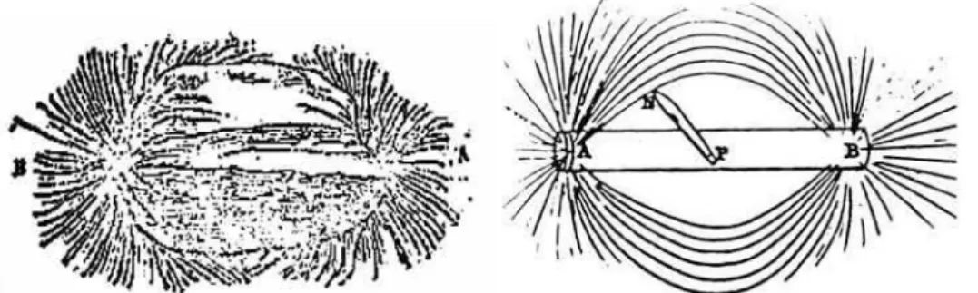 Figure I.1 : Lignes de champ magnétique autour d’un aimant permanent, matérialisées par de  la limaille de fer 