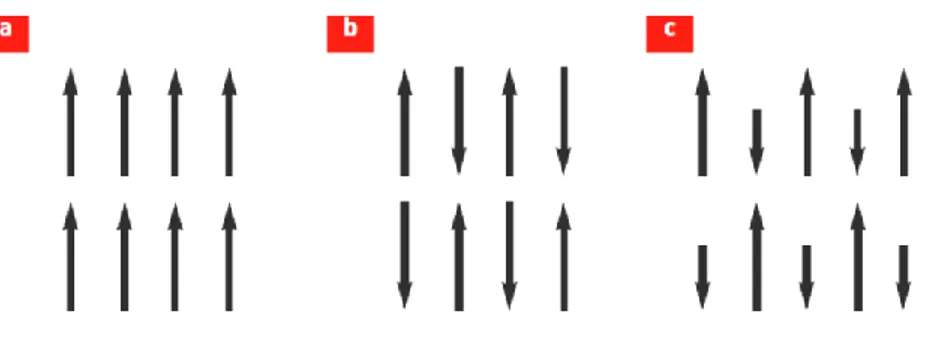 Figure  I.2 :  Différents  ordres  magnétiques  de  la  matière  suivant  l’orientation  des  moments  magnétiques : 
