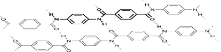 Figure 3 : Liaisons hydrogène entre les molécules polymériques du Kevlar. 