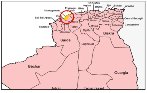 Figure 4.1: Localisation de la ville de Mostaganem par rapport au pays. 