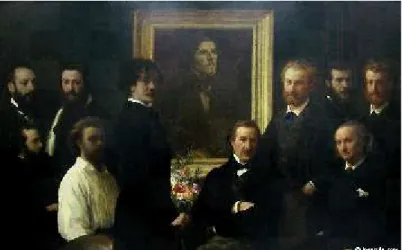 Figure 9 : Henri Fantin-Latour (1836-1904),  Hommage à Delacroix, 1864, huile sur toile, 60 x 80 cm,  Paris, musée d’Orsay Modèles : Édouard Manet (1832-1883),