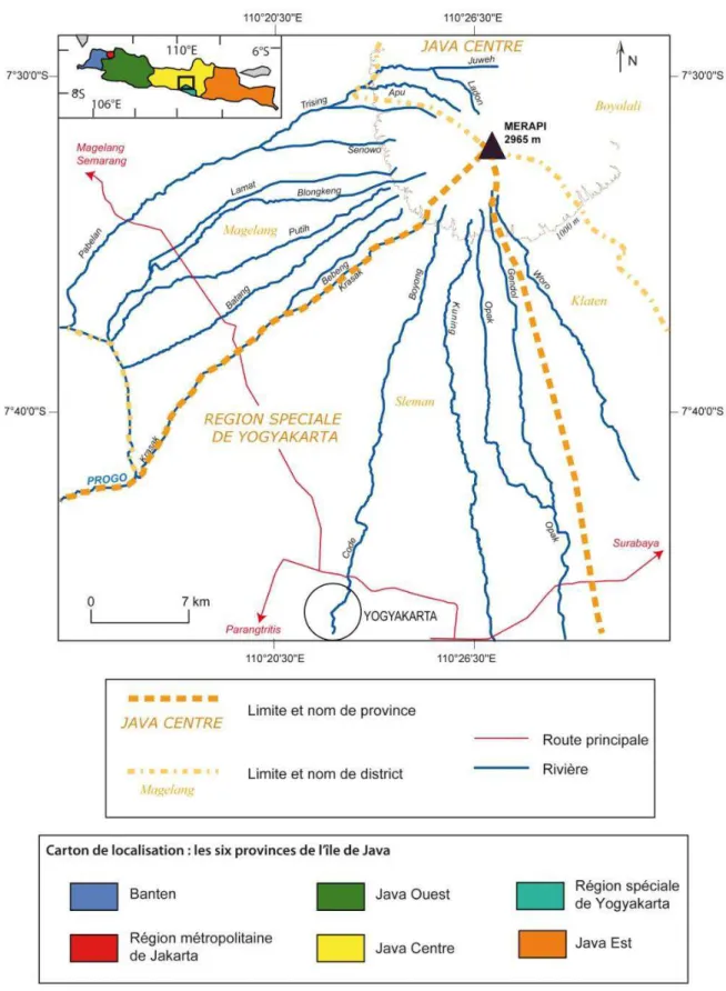 Figure 5 - Divisons administratives au Merapi : deux provinces et quatre districts