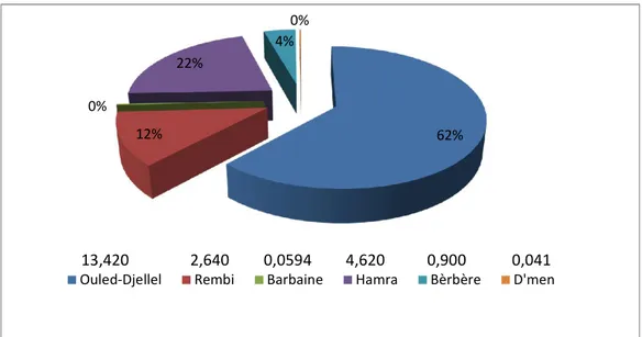 Figure 02 : Différentes races ovines Algériennes (effectif en million et en %)  (Itelv, 2010)