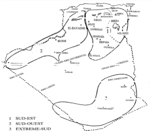 Figure 03 : Aires de distribution du dromadaire en Algérie (Benaissa, 1989). 
