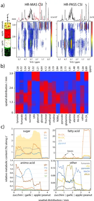 Fig. 1  1 H CSI spectra of a food phantom at 11.75 T with a sample spinning at 500 Hz and  with a TE of 8 ms