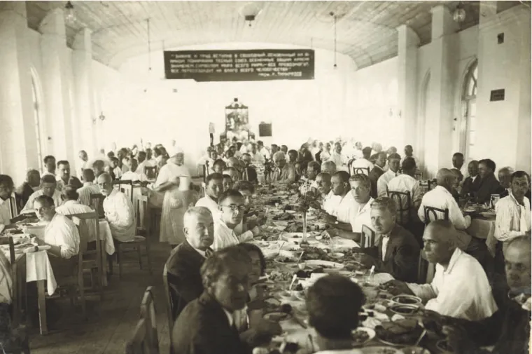 FIGURE 4: Gala dining for the opening of the factory, July 15, 1933.