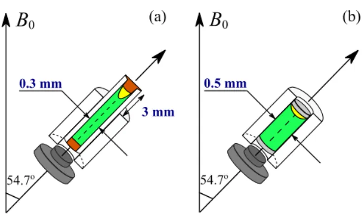 Figure 1. Illustration of the new capillary-inserted rotor (a) and the previous Kel-F rotor (b) designs