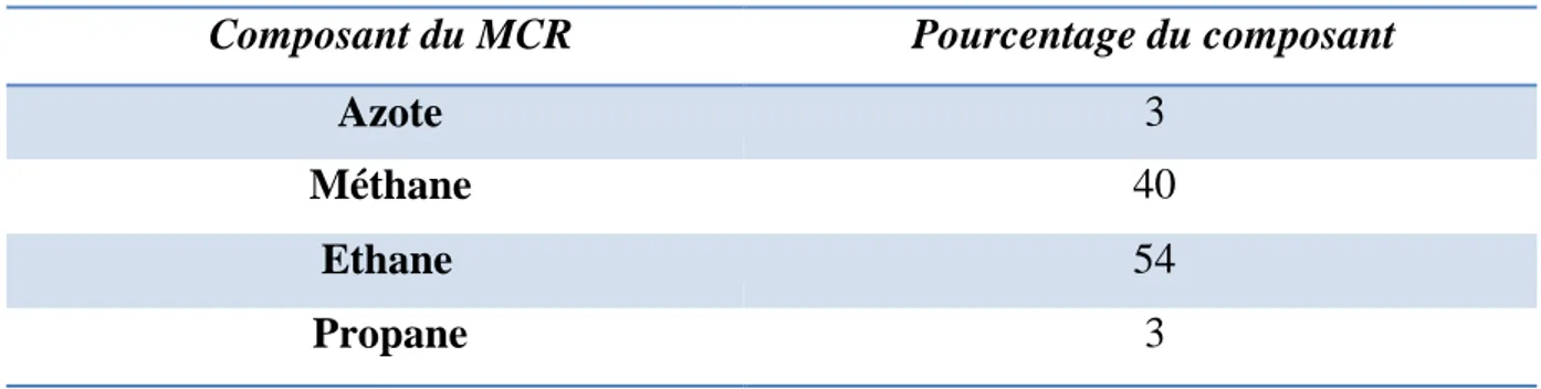 Tableau N° 02 : Composition du MCR. 