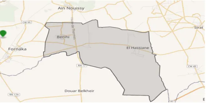Figure 03: Situation générale de la commune El Hassiane (google maps 2018) 