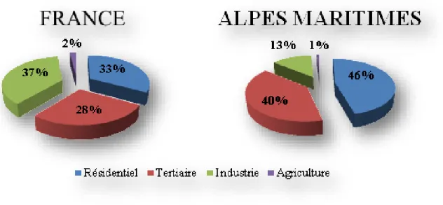 Graphique 0. 3 : Structure de la consommation d’électricité par secteur dans le  département des Alpes Maritimes (%) 