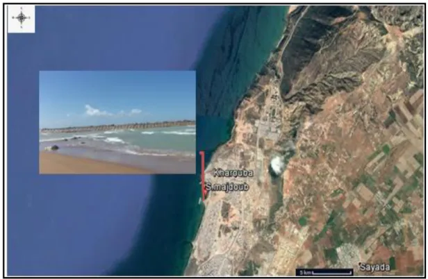 Figure 20 :  carte montrant Site de  Sidi majdoub (Google Earth, 2018) .  III.3.2.1.Les cordonnées géographique de la plage  sidi Majdoub
