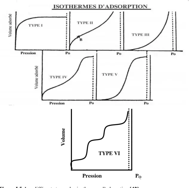 Figure I.5. Les différents types des isothermes d’adsorption [42].