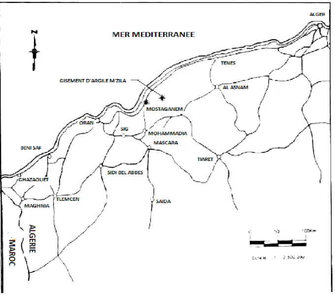 Figure 7 : Localisation géographique du gisement de M'zila (SIDAM, 1994). 